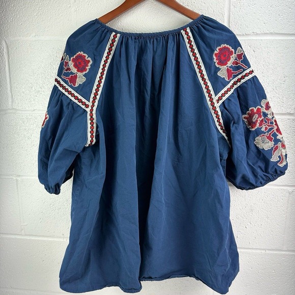 Koko By LovedRobe Navy Embroidered Tie Front Tassel Blouse Floral Plus Sz 24 - Picture 4 of 7
